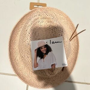 Pink straw fedora hat